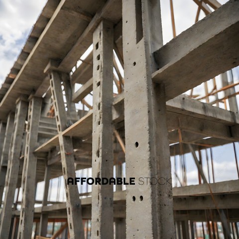 A view of a construction site with a concrete structure