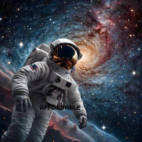 Astronaut in Space Suit in Front of a Nebula