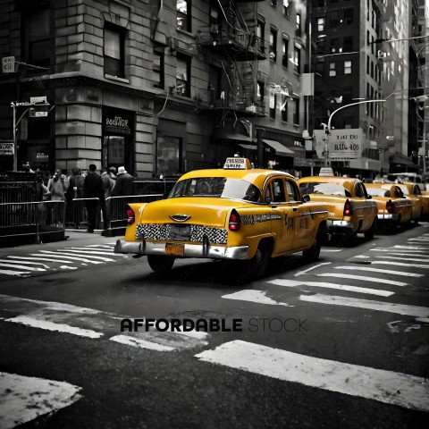 Yellow Taxi Cabs on a City Street