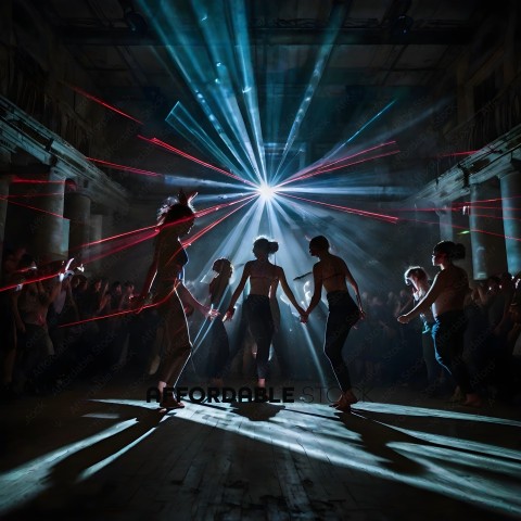 Dancers in a dark room with red lights