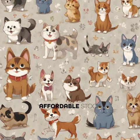 Cute Cat Pattern with 13 Cats
