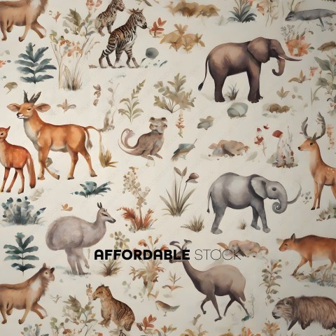 A wallpaper with a variety of animals