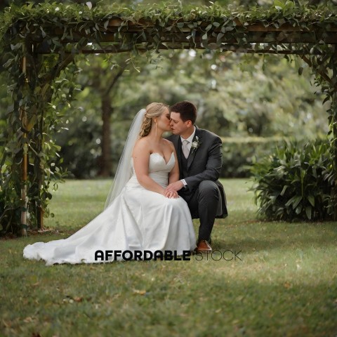Bride and groom kissing under a gazebo