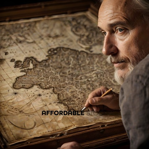 A man with a beard is looking at a map