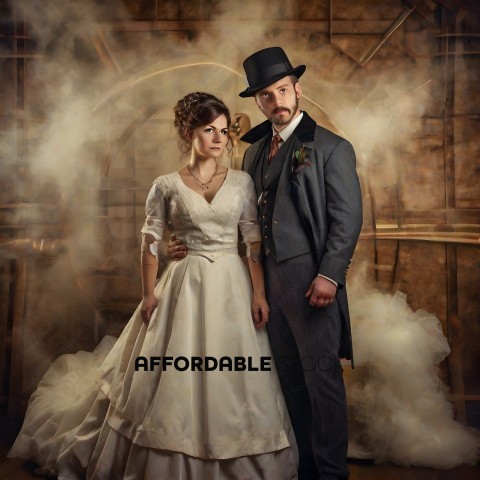 A Bride and Groom in a Steampunk Photo Shoot