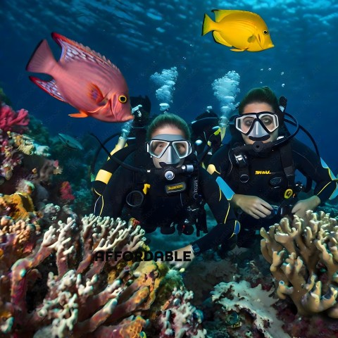 Two Divers in Scuba Gear Sitting on the Sea Floor