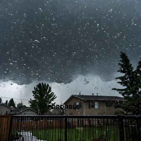 A dark storm cloud is rolling in over a neighborhood