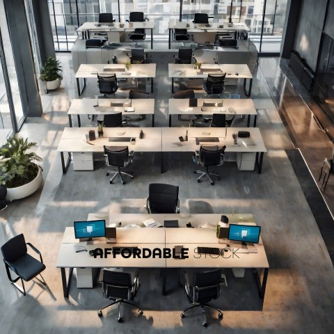A large office space with many desks and computers