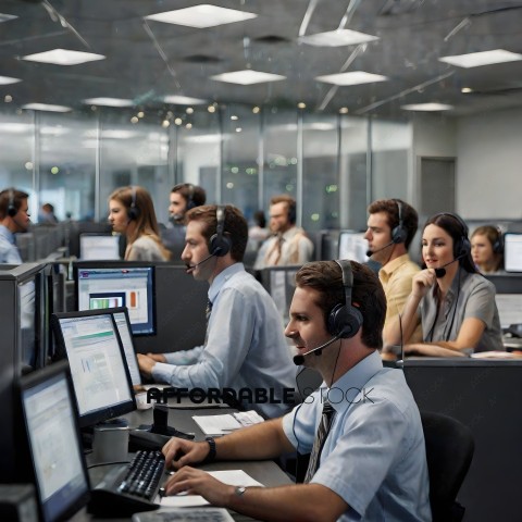 Call Center Workers with Headsets