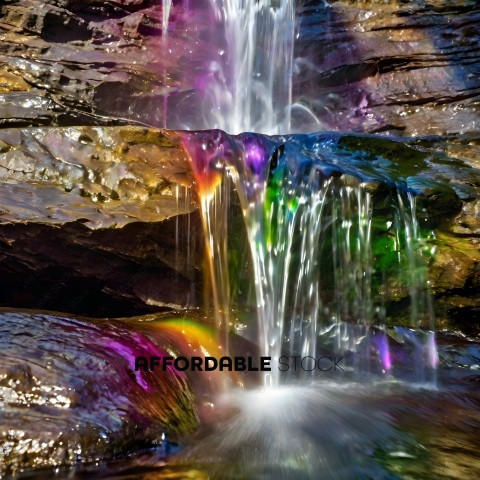 A waterfall with a rainbow of colors