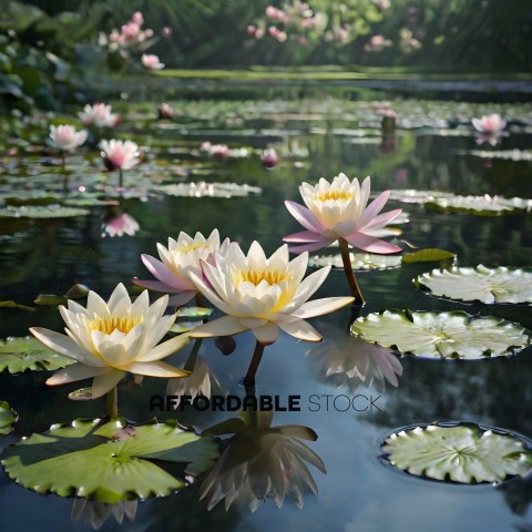 A group of white flowers in a pond