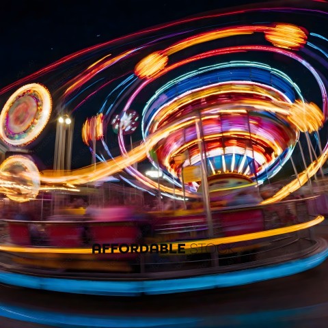 A carnival ride with a colorful light display