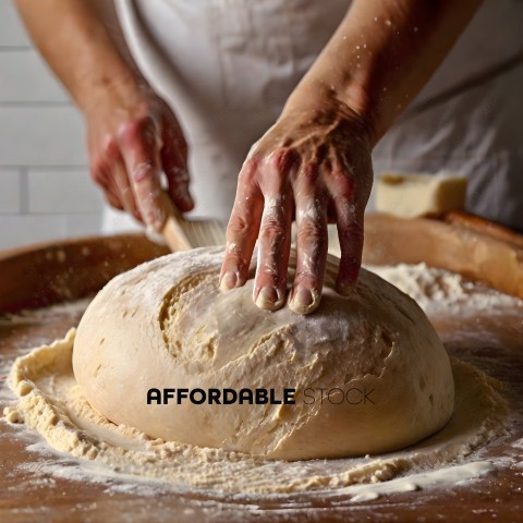 A person kneading dough in a bowl