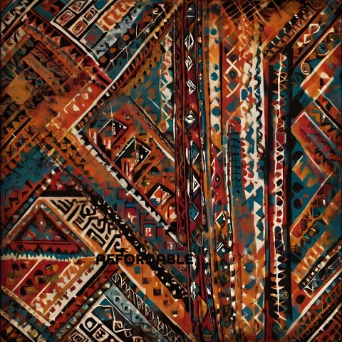 Colorful Patterned Tapestry with Red, Blue, Green, Yellow, Orange, and White