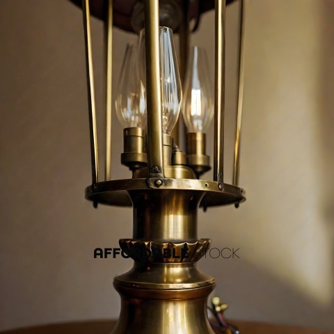 A golden lamp with three glass bulbs