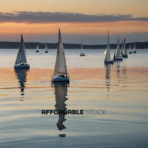 Sailboats on a lake at sunset