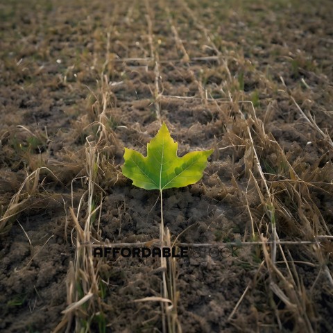 A green leaf in the middle of a field