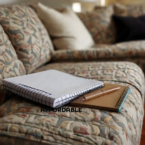 A notebook and pen on a couch