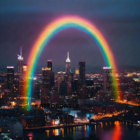 A Rainbow Over a City Skyline