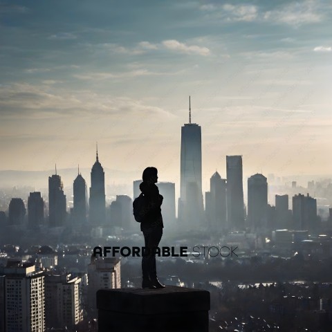 A person standing on a high vantage point overlooking a city