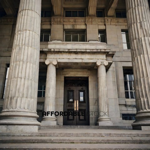 A large building with a doorway and columns