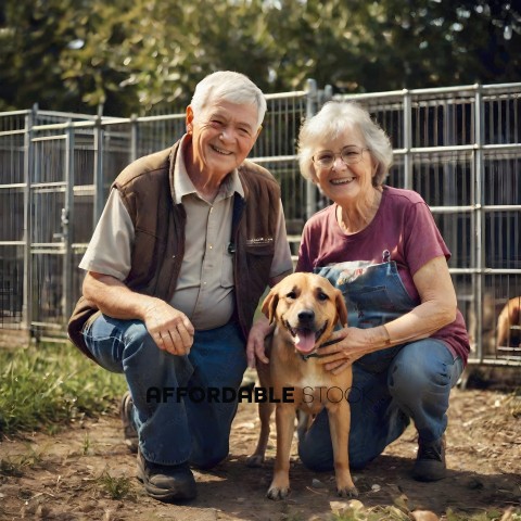 Older Couple Posing with Dog