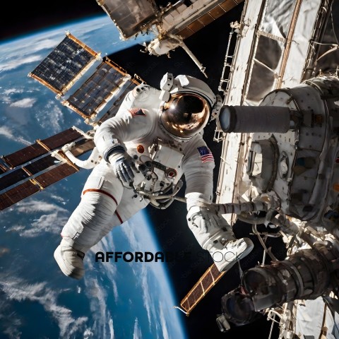 Astronaut in Space Suit Floating in Space