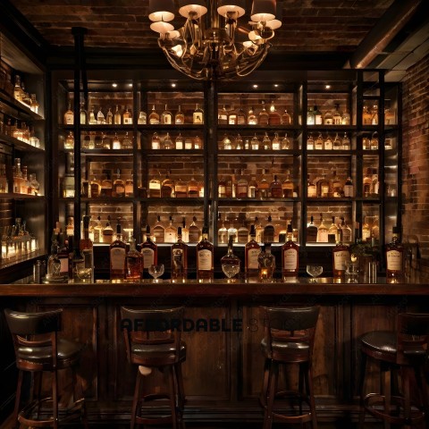 A bar with a large collection of liquor bottles and glasses
