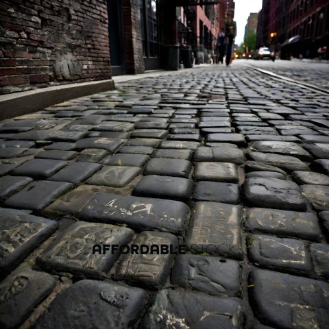 Cobblestone street with carved designs