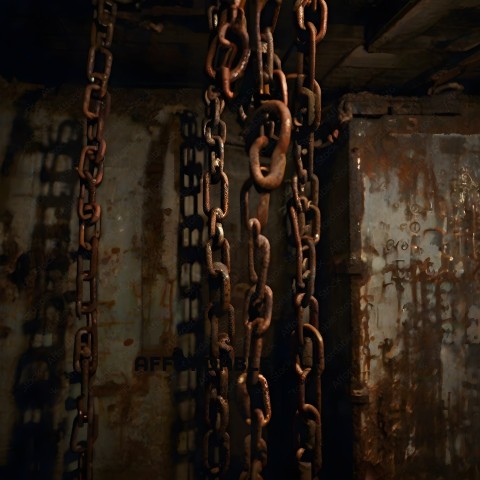 Chains on a door in a dark room