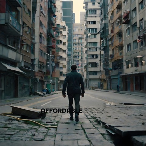 A man standing in the middle of a city street