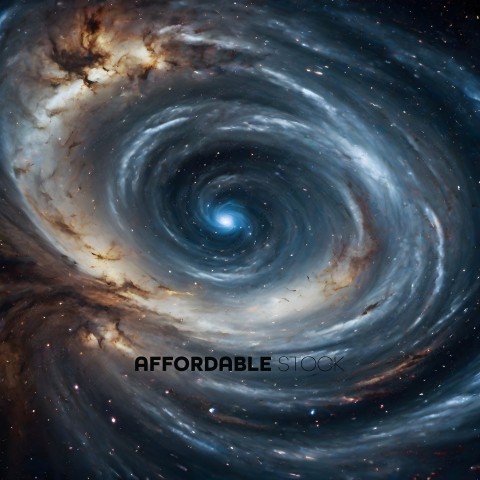 A blue star in the middle of a swirling galaxy