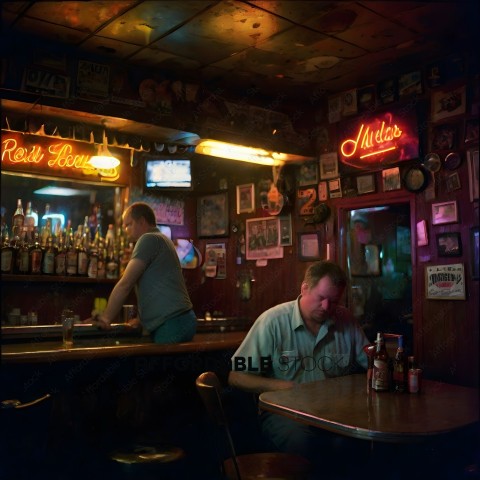 Man sitting at a bar with a drink in front of him