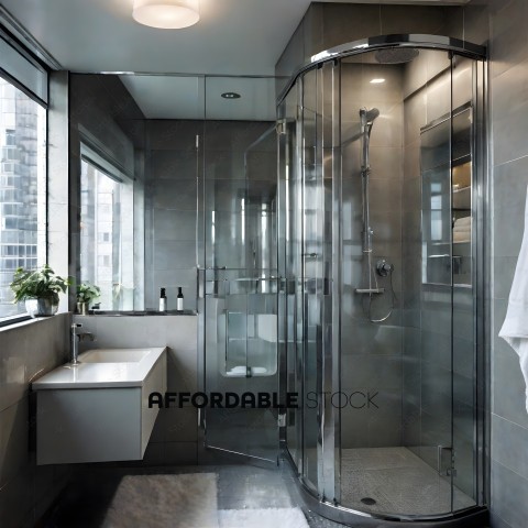 A modern bathroom with a glass shower stall