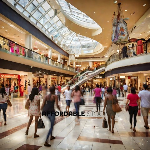 Shoppers in a mall with a large atrium