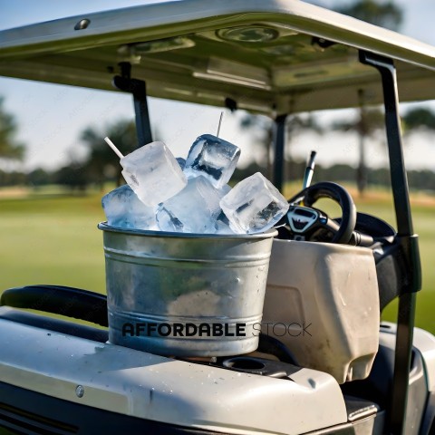 A golf cart with a cooler full of ice