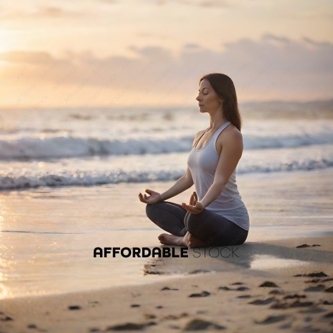 A woman meditating on the beach