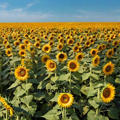 A field of sunflowers with a blue sky in the background
