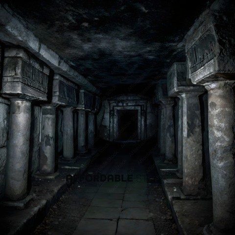 Ancient ruins with a long hallway and pillars