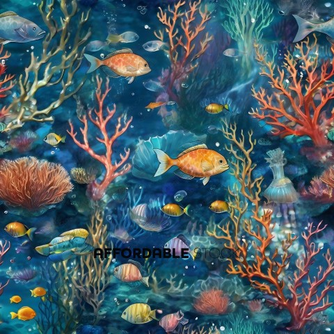 A colorful underwater scene with fish and coral