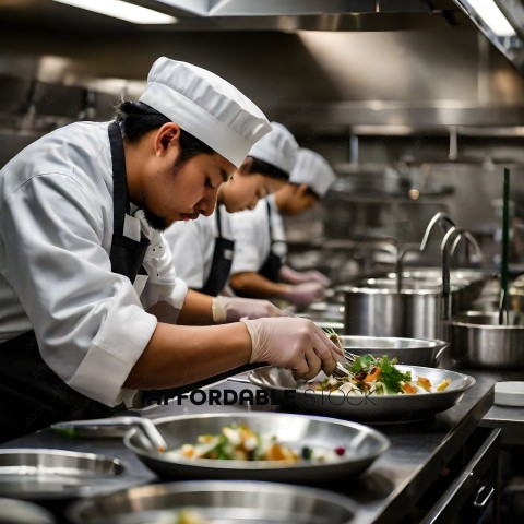 Chefs in a kitchen preparing food