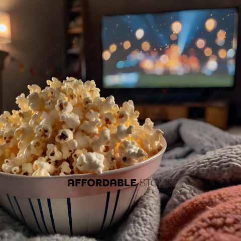 A Bowl of Popcorn in Front of a Television