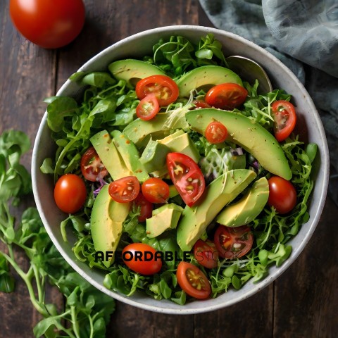 A Salad in a Bowl with Tomatoes, Lettuce, and Avocado