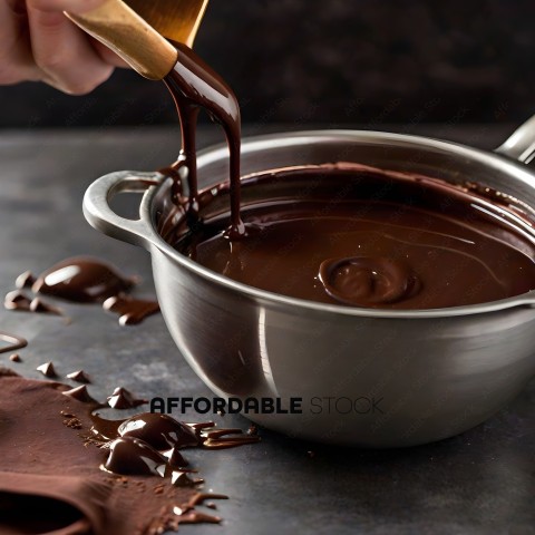 A person pouring chocolate into a pot