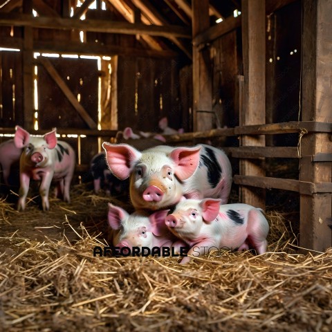 Pigs in a barn with hay