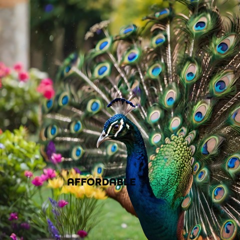A peacock with a blue head and green body
