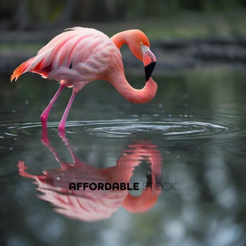 A pink flamingo in a body of water