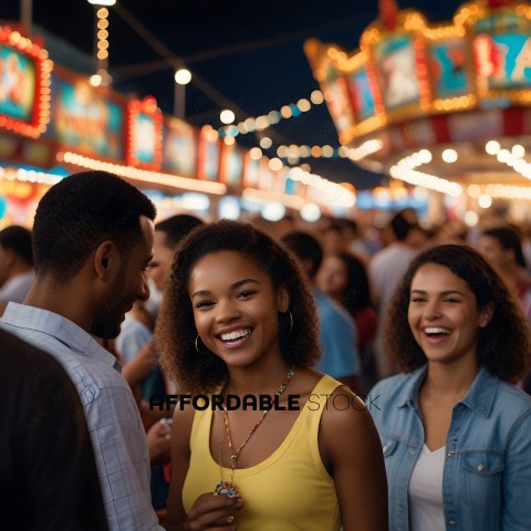 Three women laughing at a carnival
