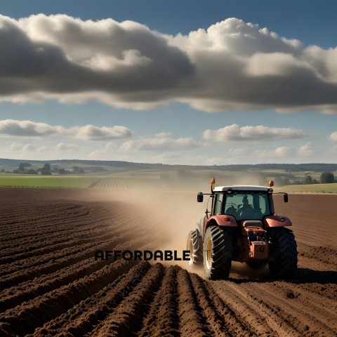 A tractor is driving through a field