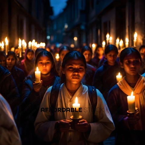 A group of people holding candles in a dark alley